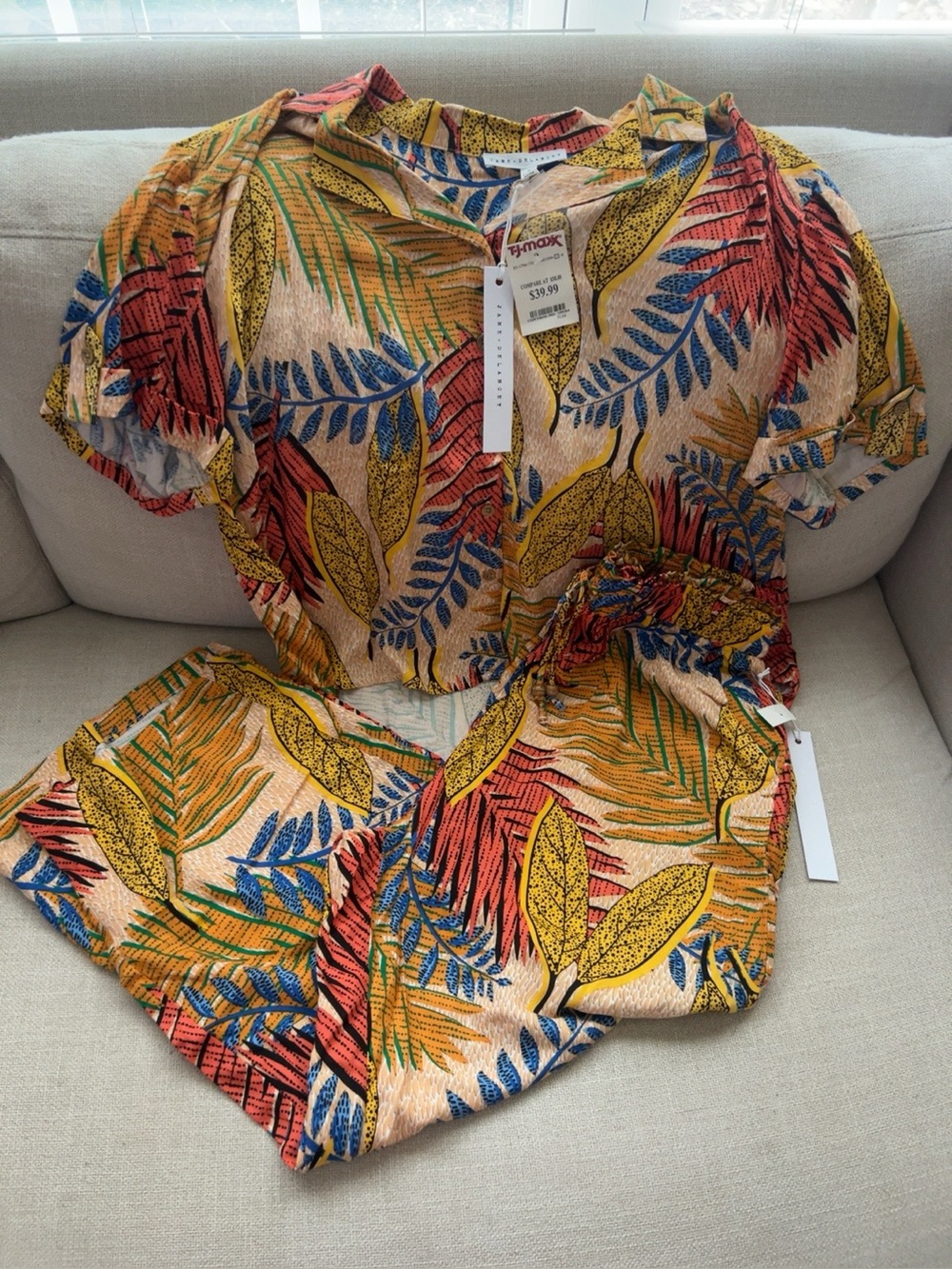 NWT Jane + Delancey Tropical Leaf 2-Piece MatchingSet Button Top & Wide Leg Pant